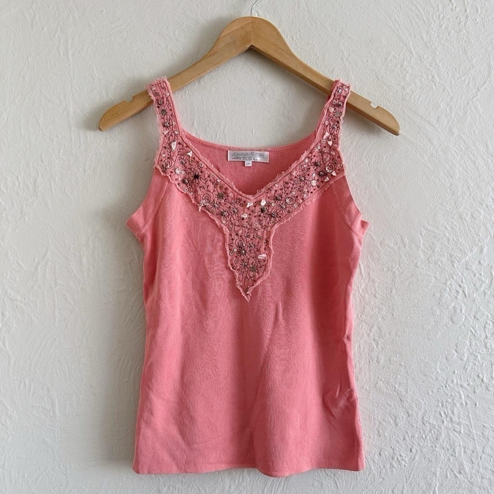 Vintage Anna Rossi Pink Beaded Tank Top Size S/M
